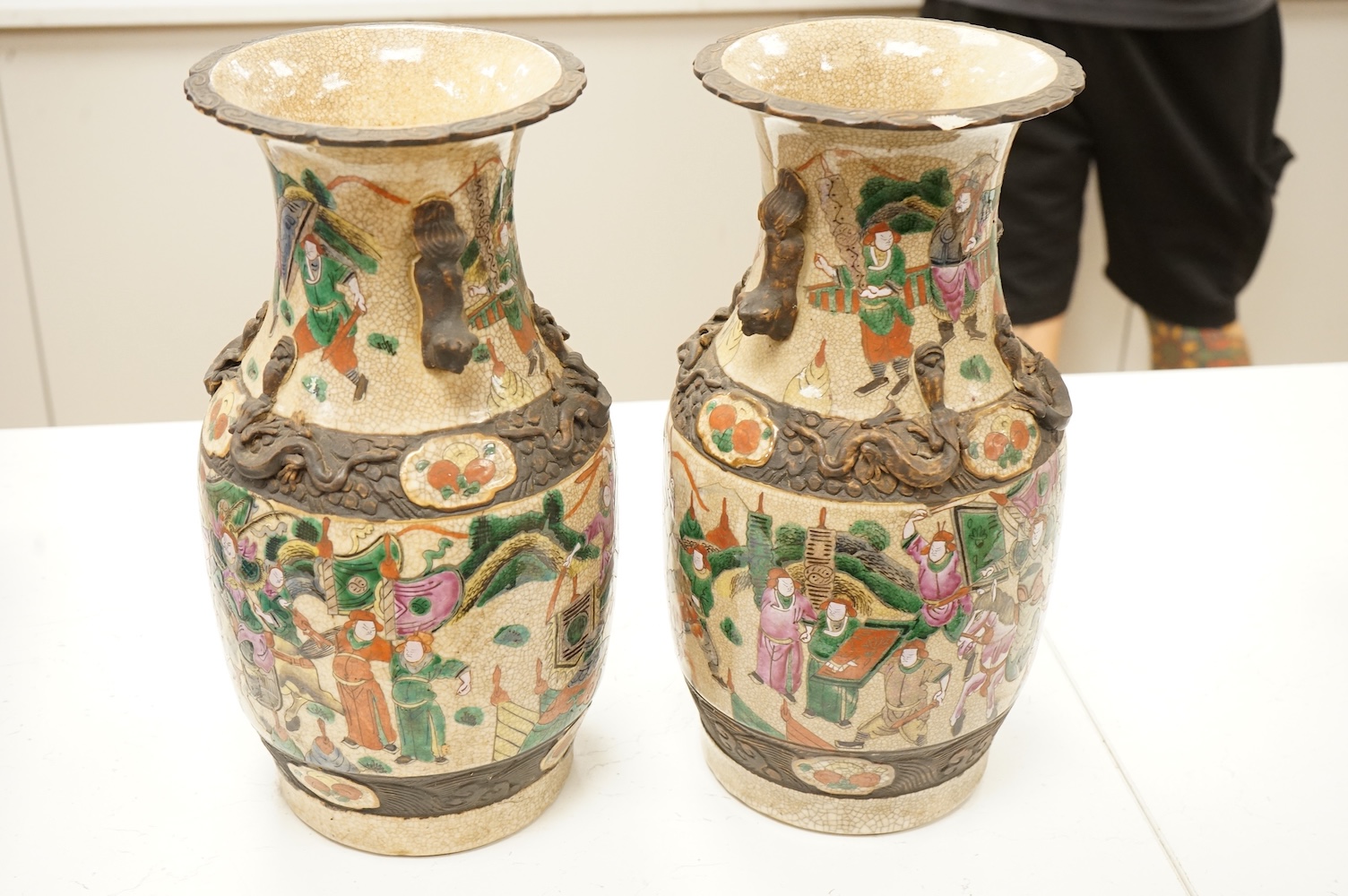 A pair of 19th century Chinese crackle glaze vases, 36cm